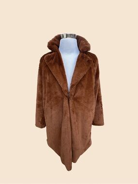 Buddy Love Cozy Plush Faux Fur Coat in Rich Brown